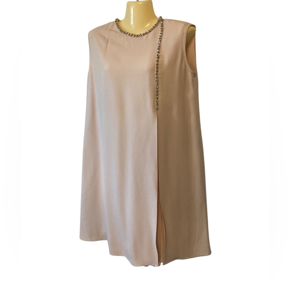 Dice Kayek Beaded Neck Swing Dress Sleeveless Formal Wedding Cocktail Blush Pink